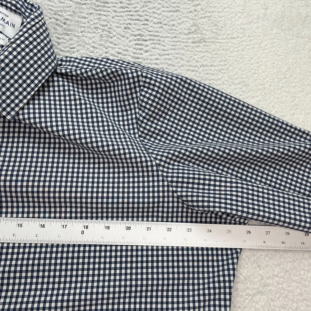 Mizzen Main Leeward XL Standard Fit Performance Dress Shirt‎ Blue white Plaid